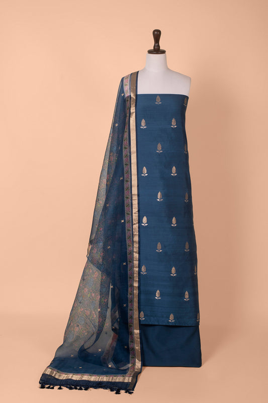 Handwoven Blue Silk Suit Piece