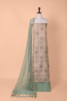 Handwoven Grey and Green Digital Printed Chanderi Suit Piece