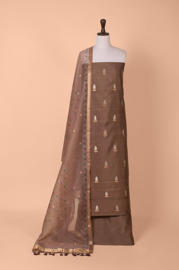 Handwoven Brown Silk Suit Piece