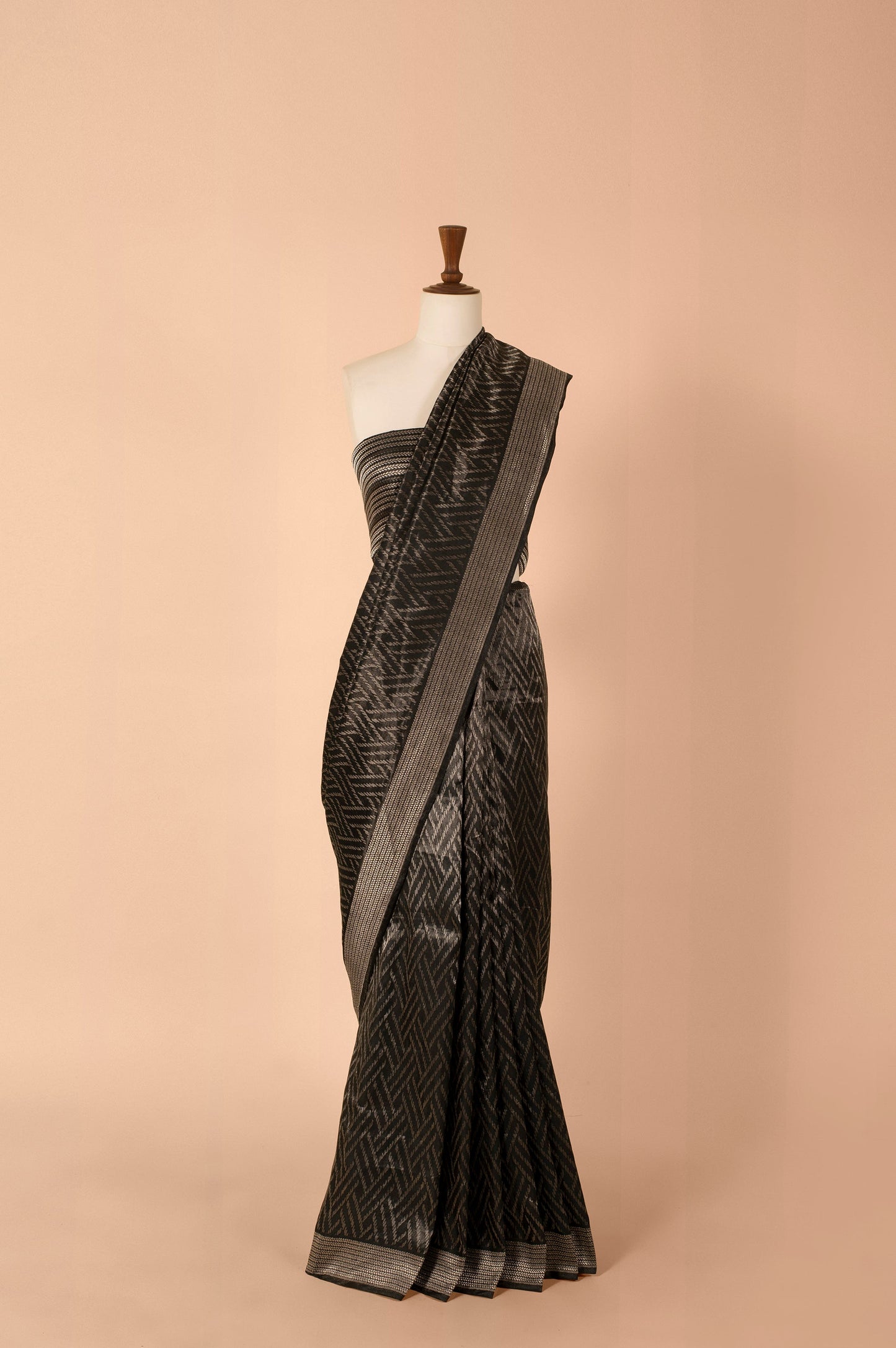 Handwoven Black Satin Silk Saree