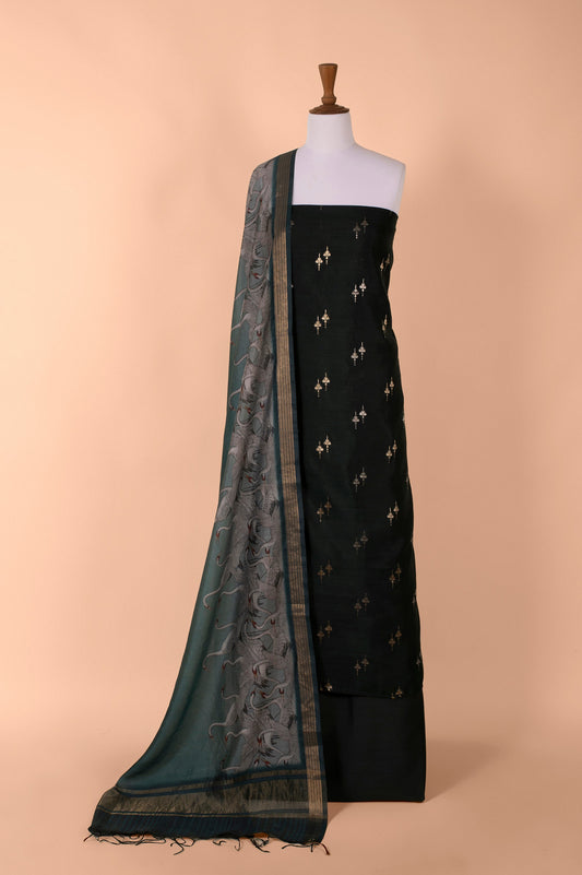 Handwoven Dark Green Silk Suit Piece