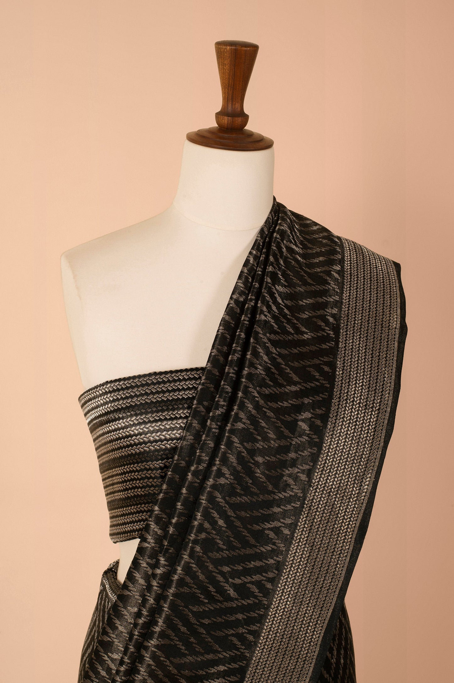 Handwoven Black Satin Silk Saree