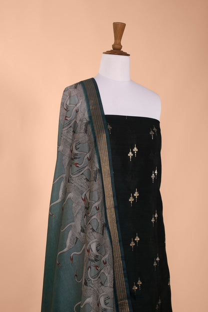 Handwoven Dark Green Silk Suit Piece