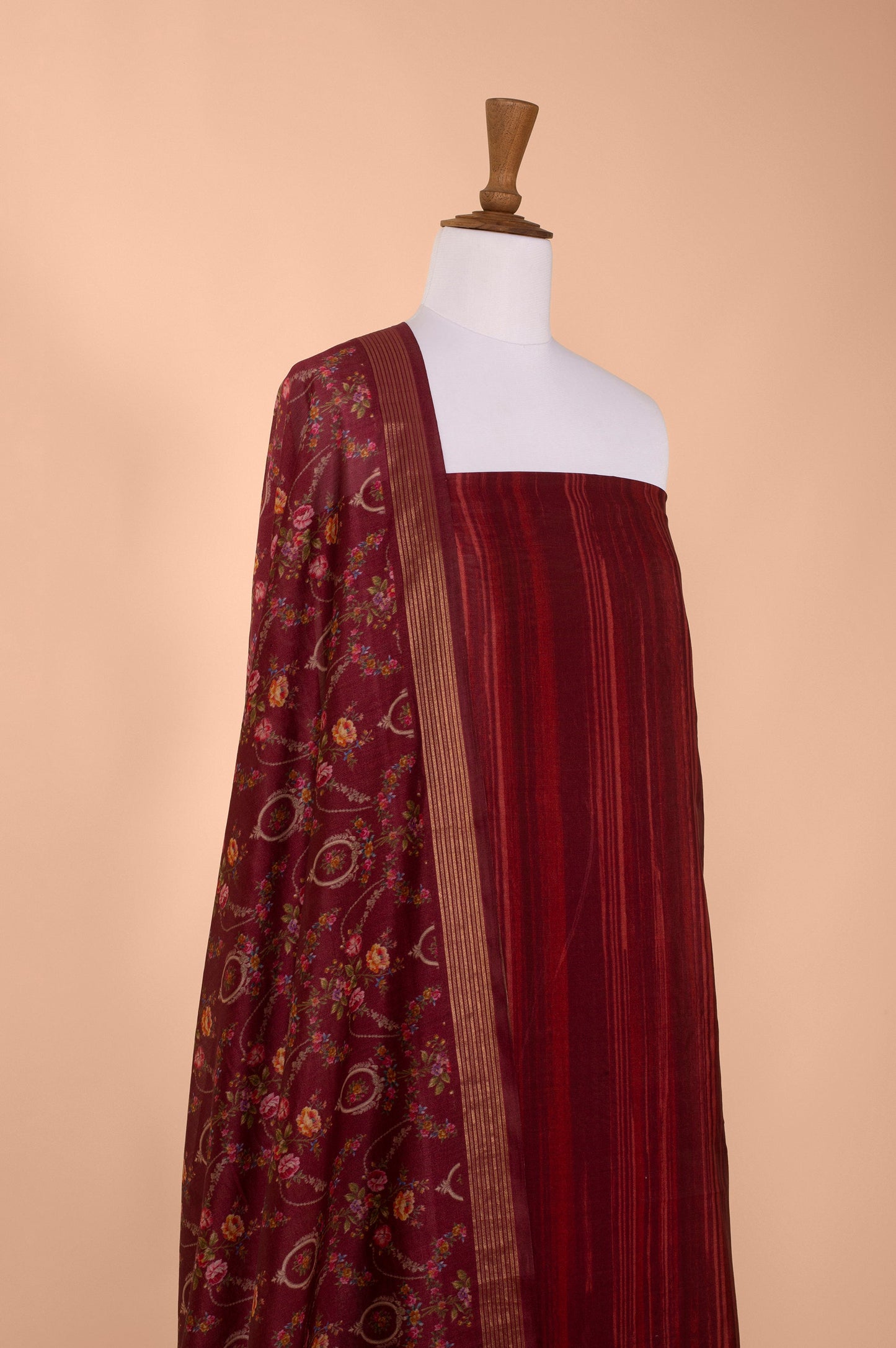 Handwoven Wine Digital Printed Silk Suit Piece