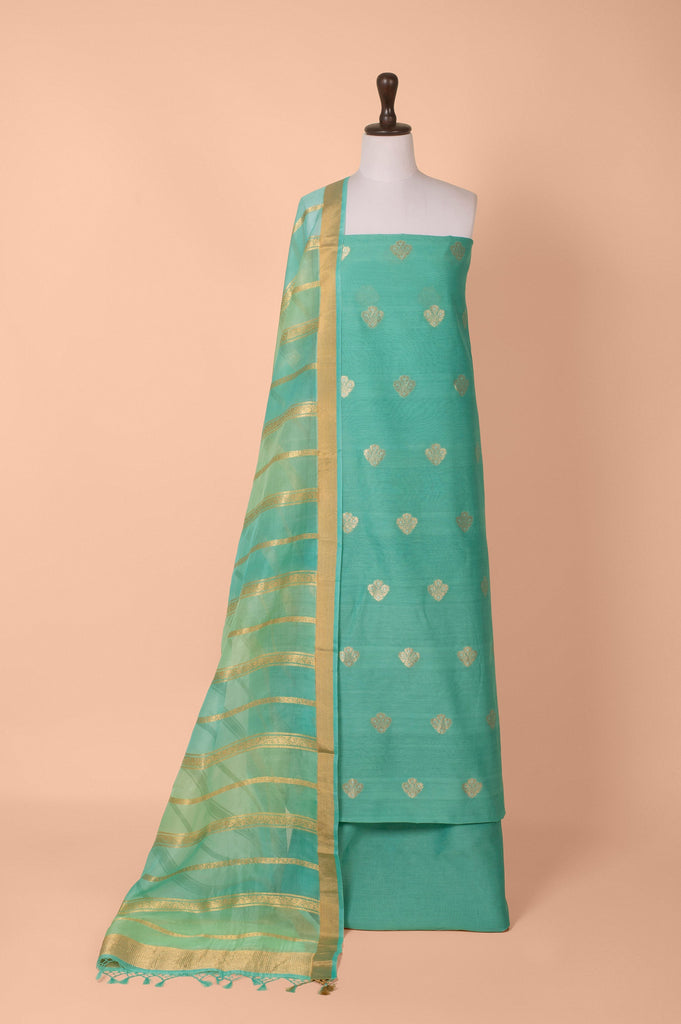 Handwoven Green Chanderi Suit Piece