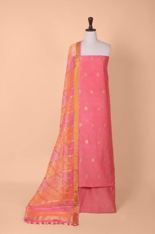 Handwoven Pink Chanderi Suit Piece