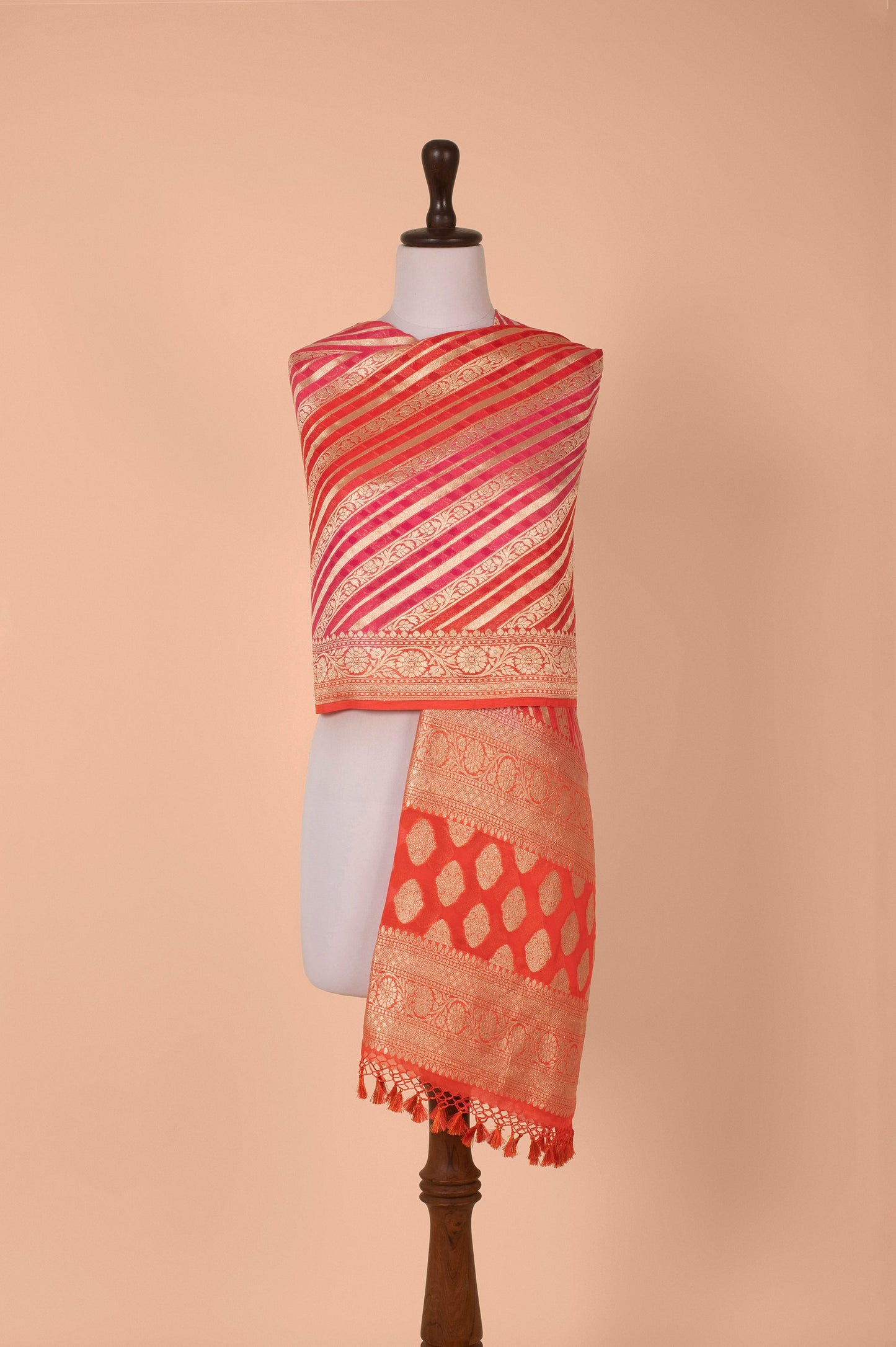 Handwoven Orange Georgette Dupatta