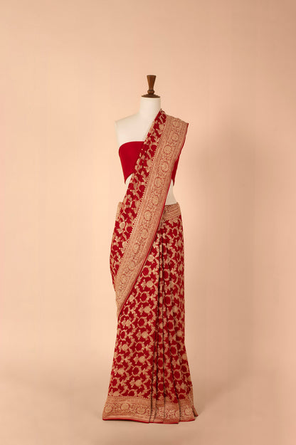 Handwoven Red Georgette Sari