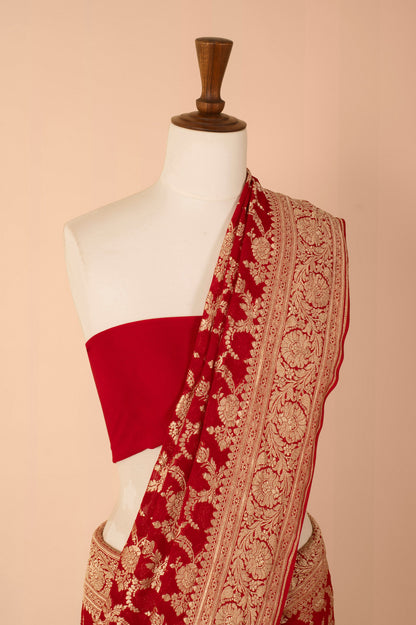 Handwoven Red Georgette Sari