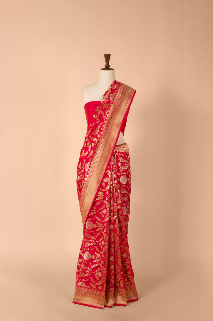 Handwoven Pink Silk Sari