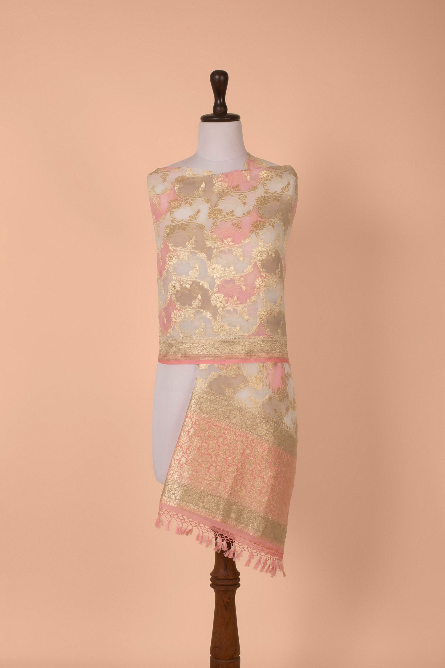 Handwoven Pink Georgette Dupatta