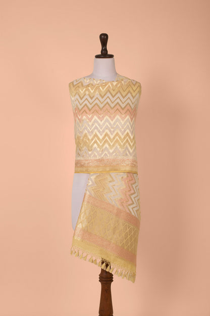 Handwoven Pink and Yellow Georgette Dupatta