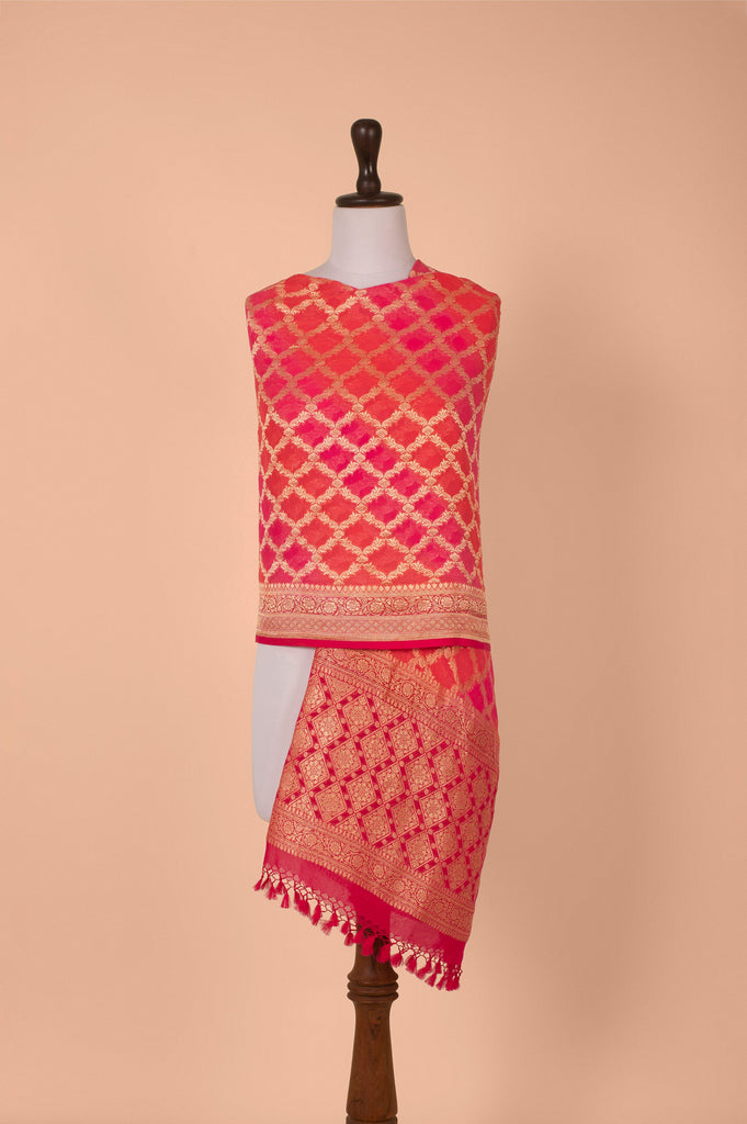 Handwoven Pink Georgette Dupatta