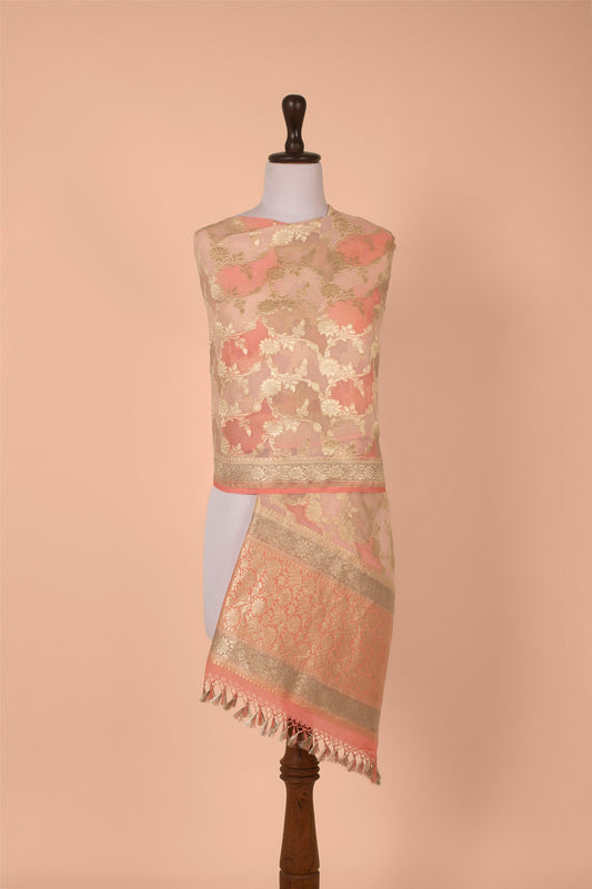 Handwoven Pink Georgette Dupatta