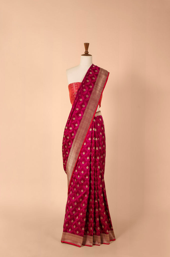 Handwoven Garnet Satin Silk Sari