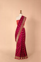 Handwoven Garnet Satin Silk Sari