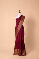 Handwoven Burgundy Digital Printed Silk Sari