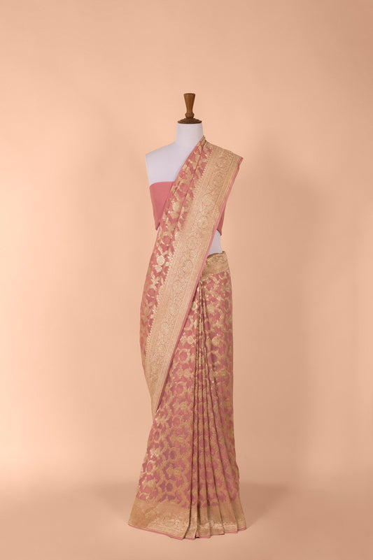 Handwoven Pink Georgette Sari