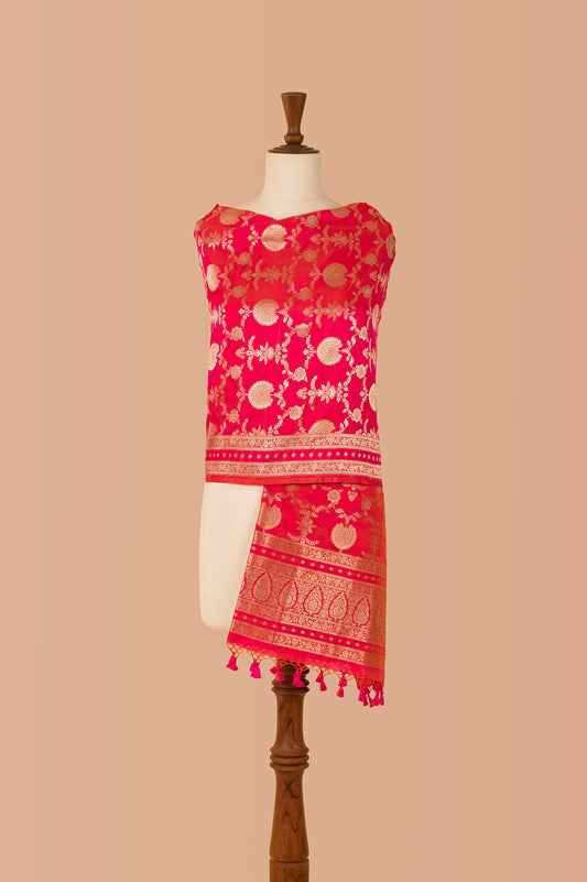 Handwoven Pink Silk Dupatta