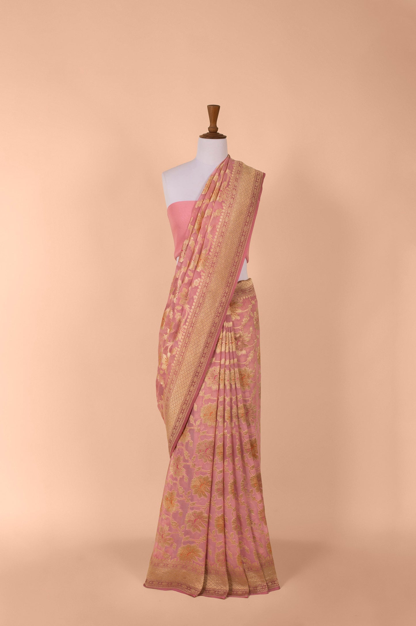 Handwoven Light PInk Georgette Sari