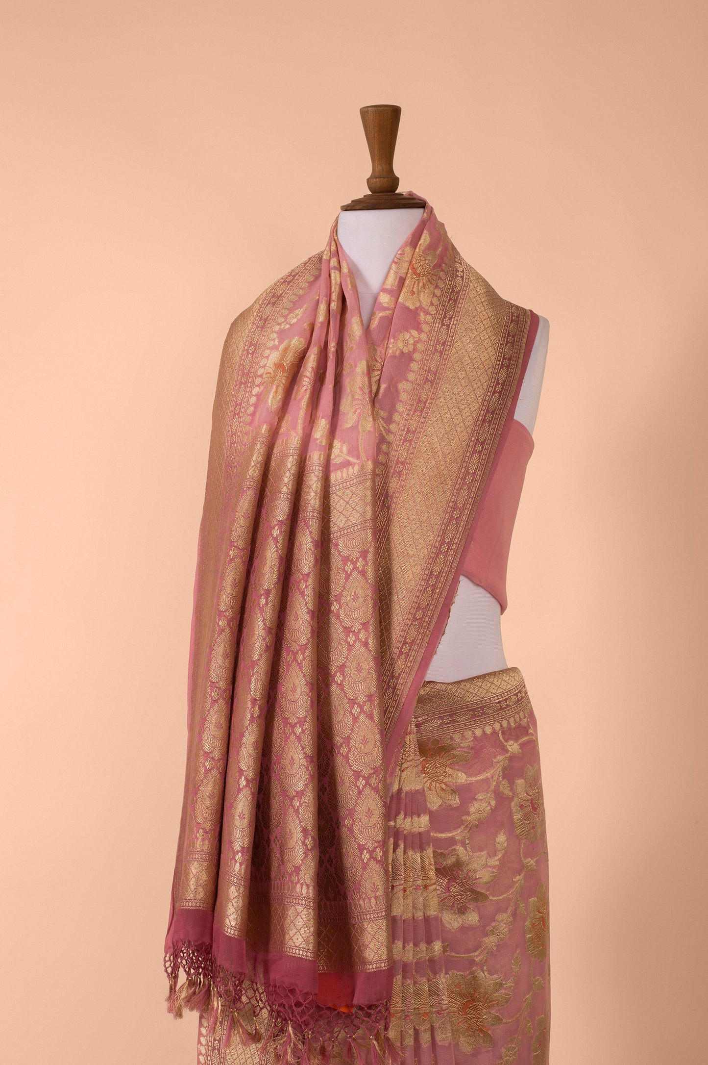 Handwoven Light PInk Georgette Sari