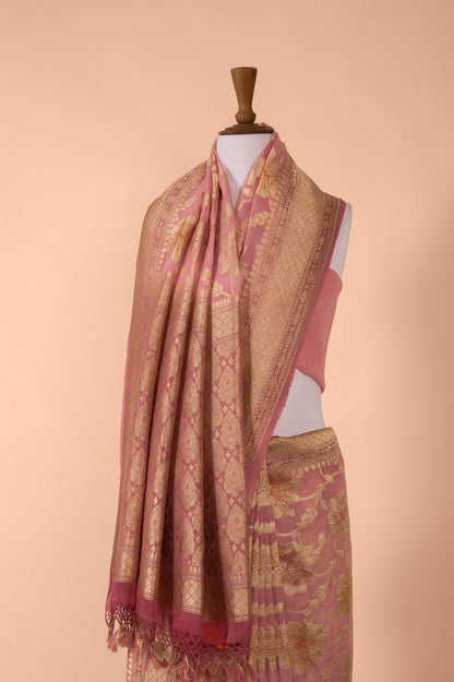 Handwoven Light PInk Georgette Sari