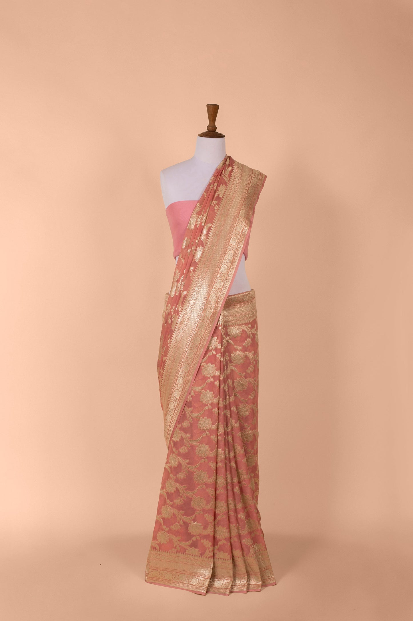 Handwoven Light Pink Georgette Sari