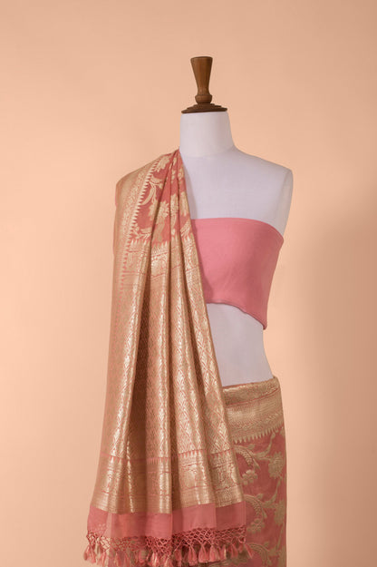 Handwoven Light Pink Georgette Sari