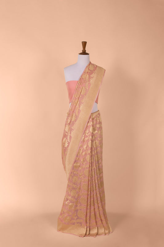 Handwoven Light Pink Georgette Sari