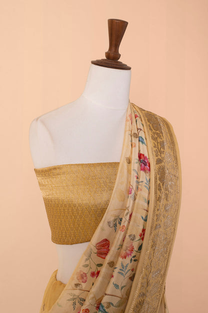 Handwoven Beige Digital Printed Silk Saree