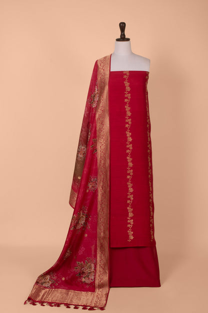 Handwoven Red Silk Suit Piece