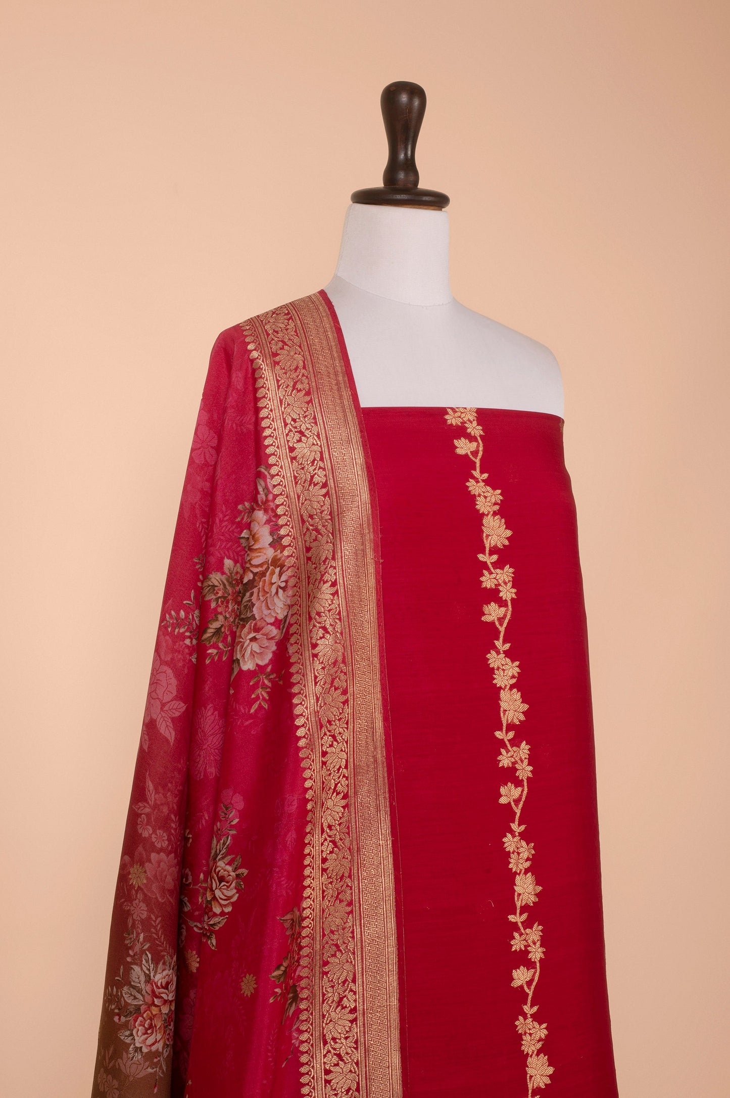 Handwoven Red Silk Suit Piece