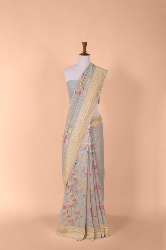 Handwoven Light Blue Georgette Sari