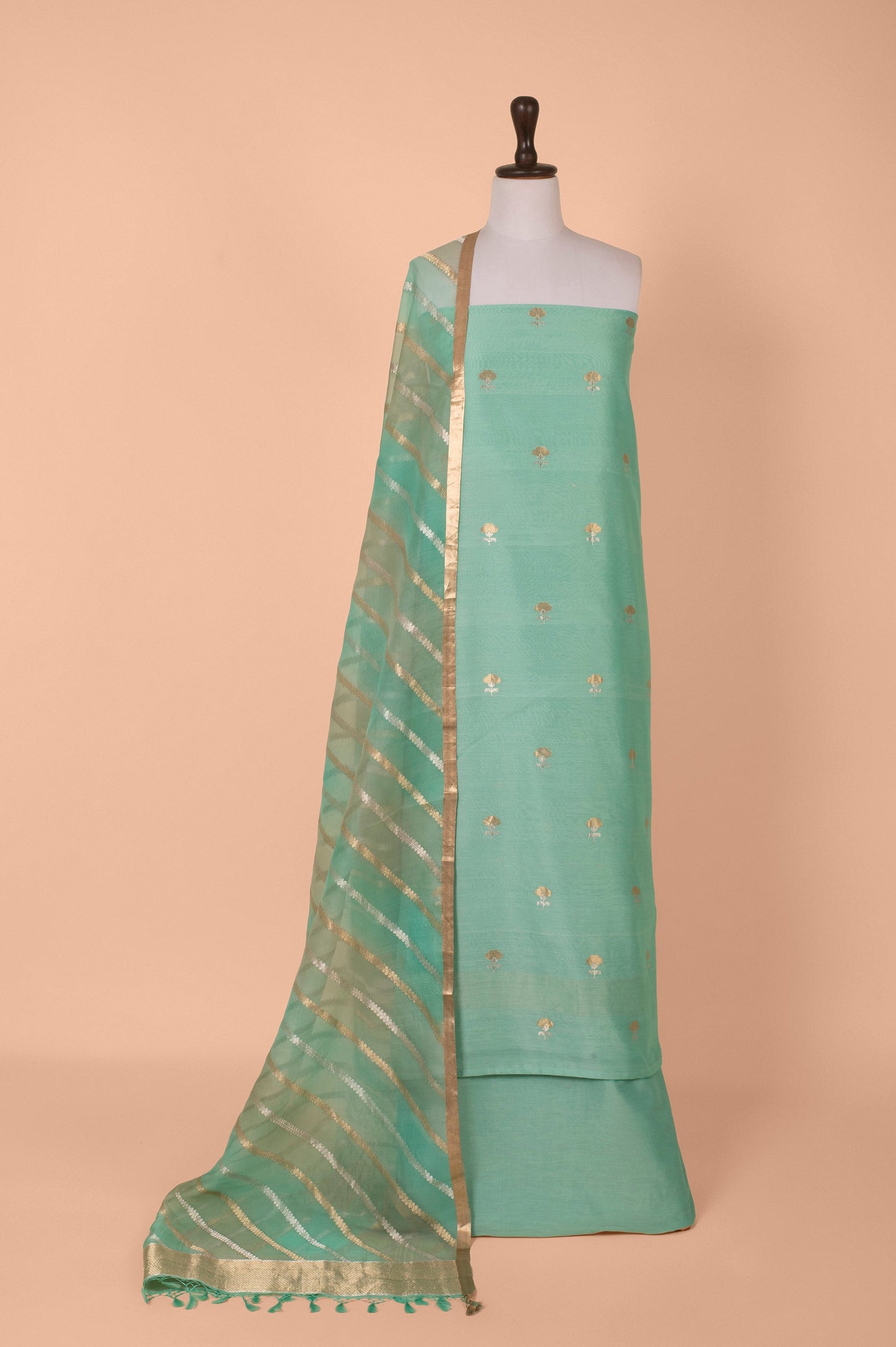 Handwoven Green Chanderi Suit Piece