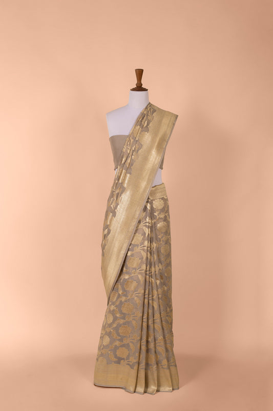 Handwoven Grey Georgette Sari