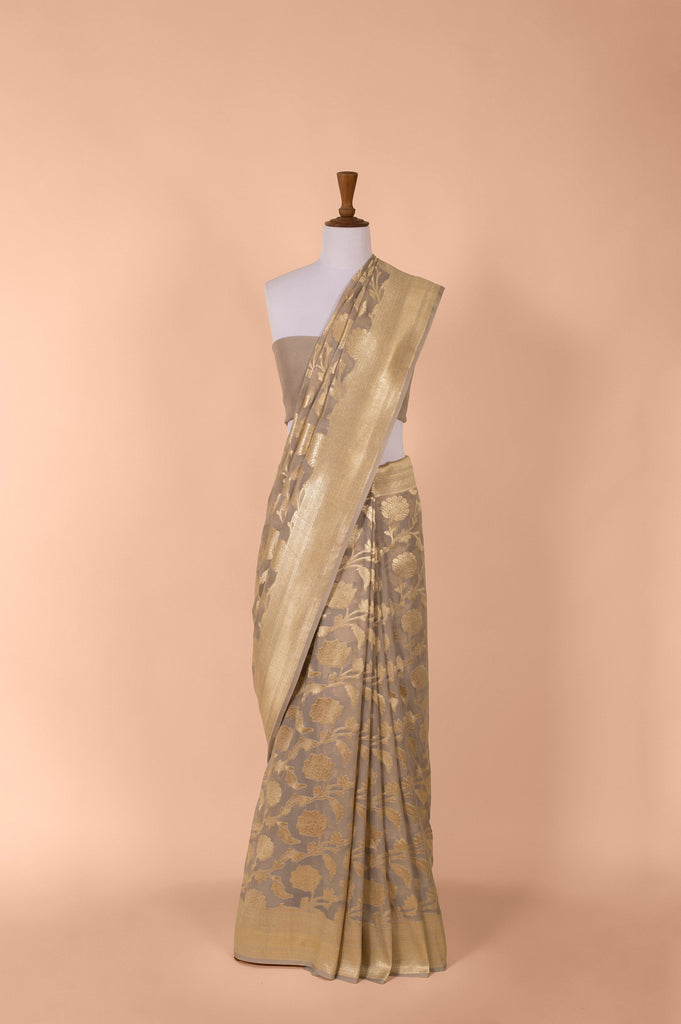 Handwoven Grey Georgette Sari