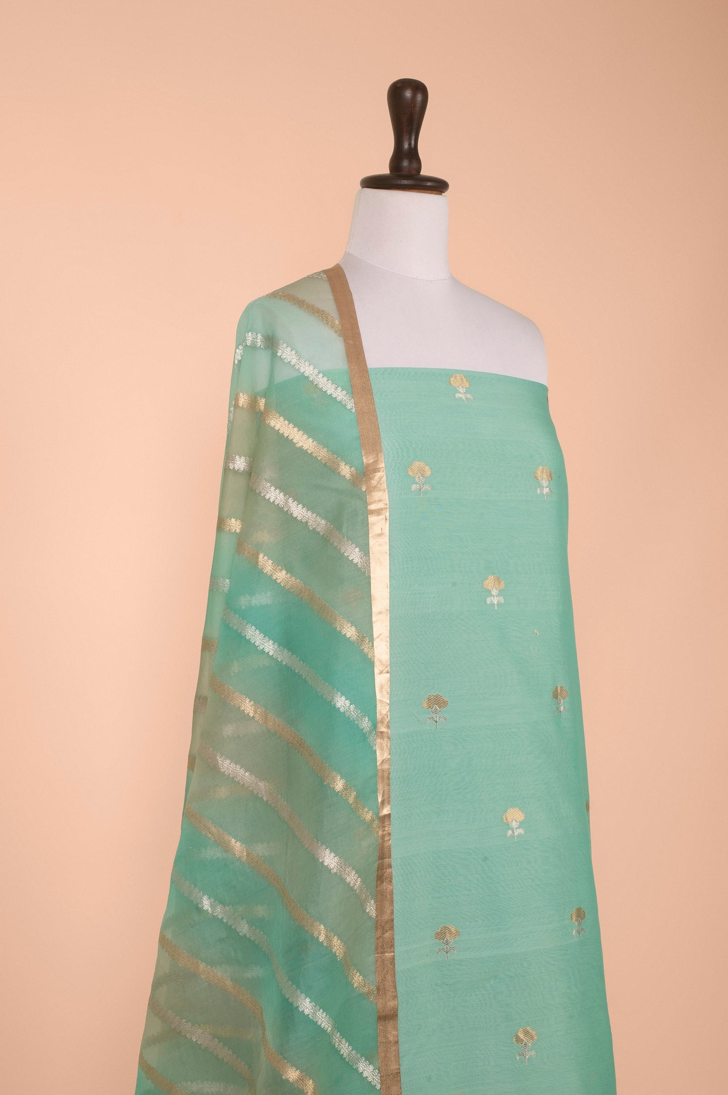 Handwoven Green Chanderi Suit Piece