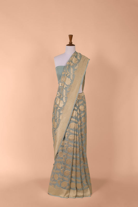 Handwoven Blue Georgette Saree