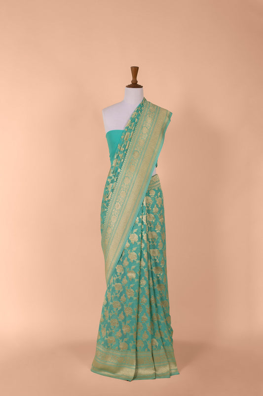 Handwoven Aqua Green Georgette Saree