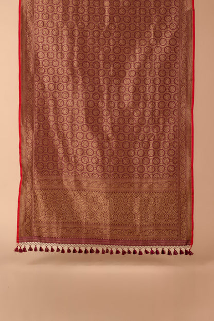 Handwoven Garnet Silk Dupatta