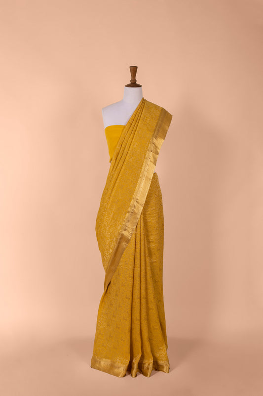 Handwoven Yellow Georgette Sari