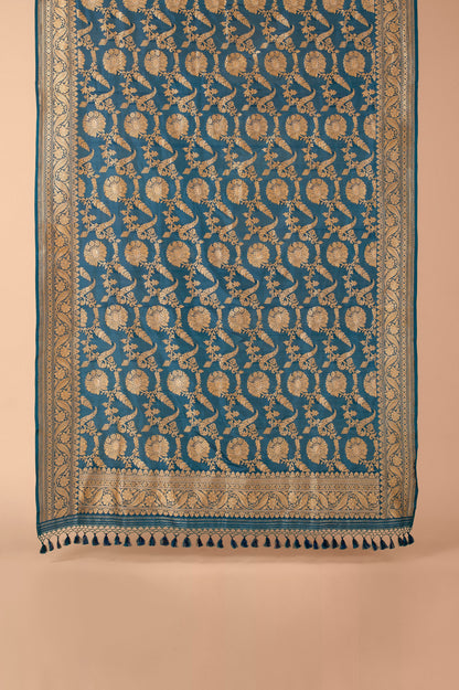 Handwoven Blue Silk Dupatta