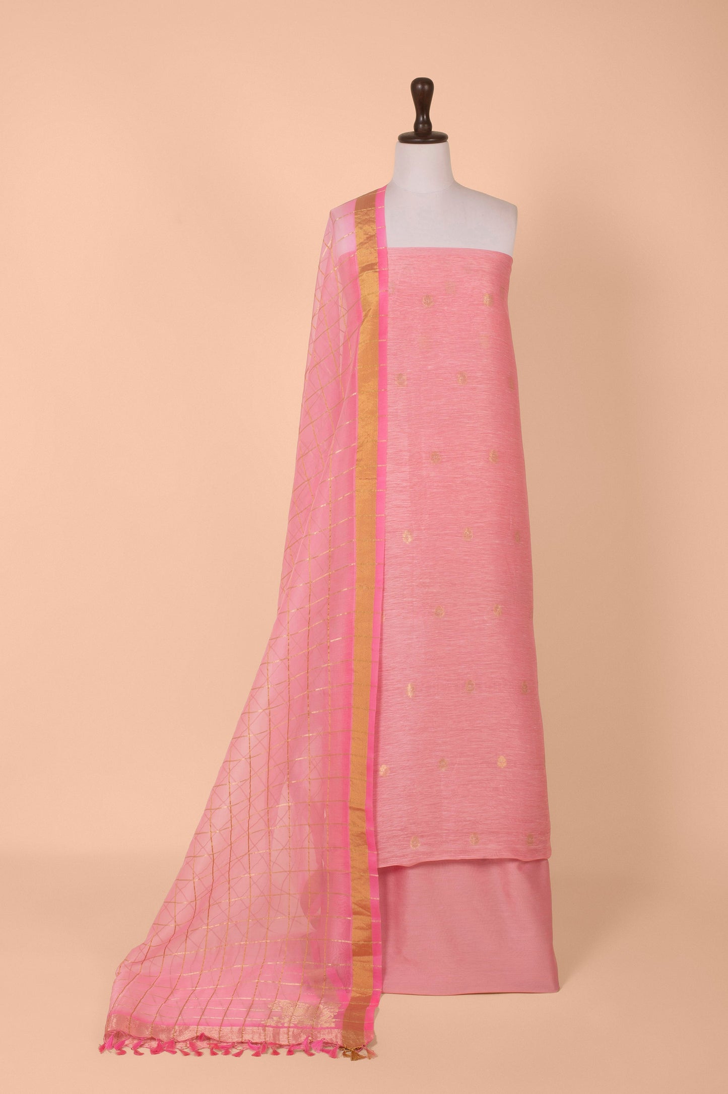 Handwoven Pink Chanderi Suit Piece