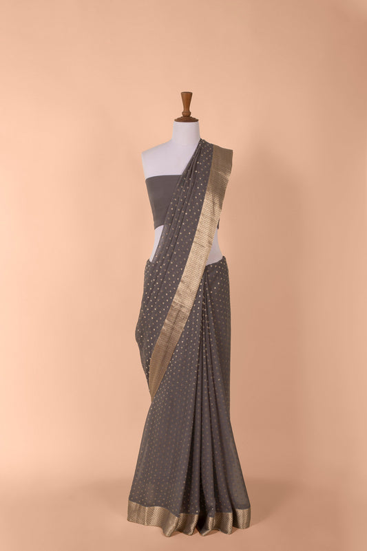 Handwoven Grey Georgette Sari