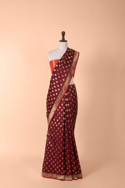 Handwoven Garnet Silk Saree