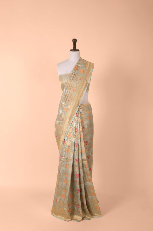 Handwoven Blue Tissue Saree