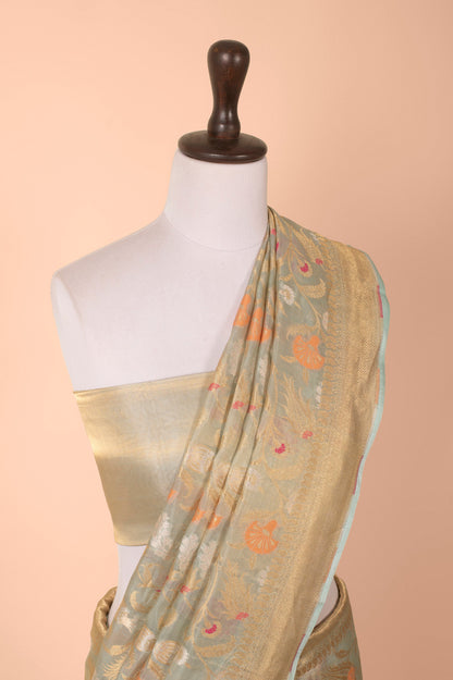 Handwoven Blue Tissue Saree