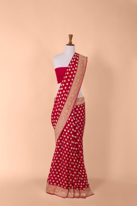 Handwoven Red Georgette Sari