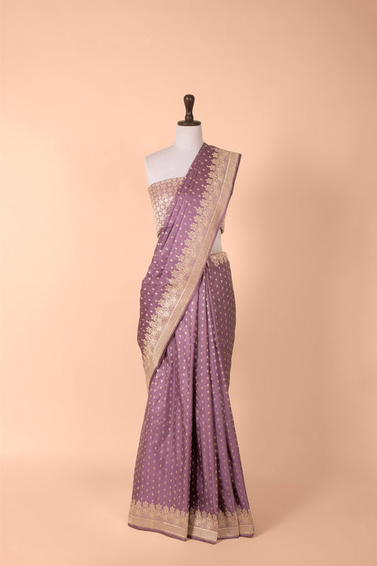 Handwoven Mauve Satin Silk Saree