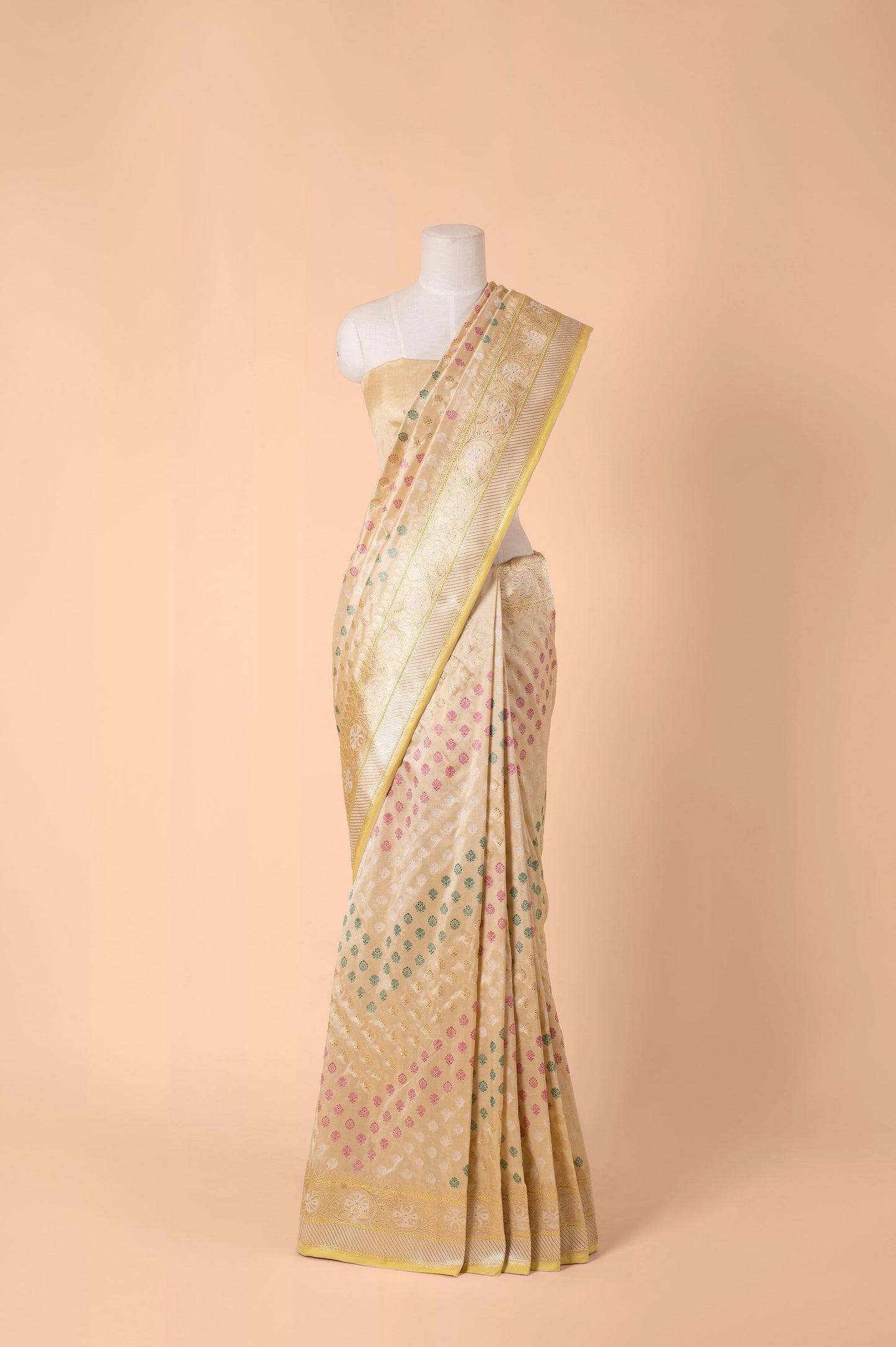 Handwoven Beige Silk Sari